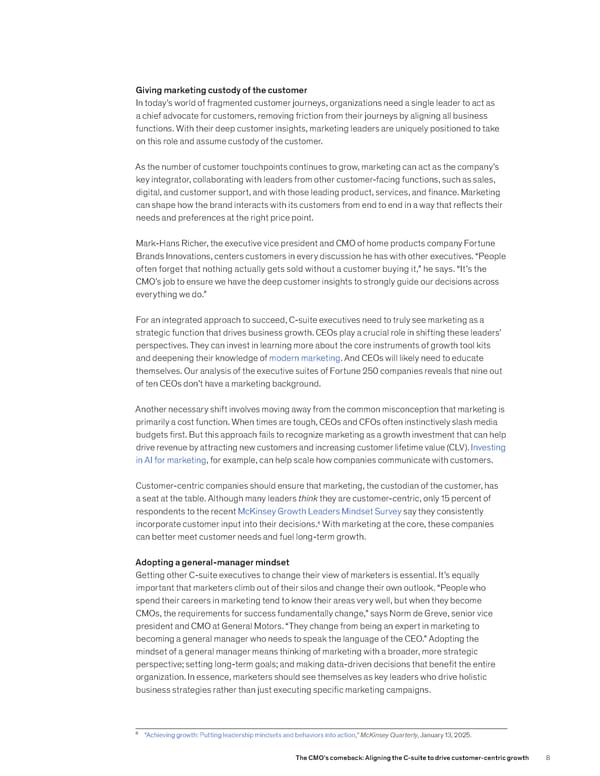 The CMO’s Comeback: Aligning the C-suite to Drive Customer-Centric Growth - Page 8